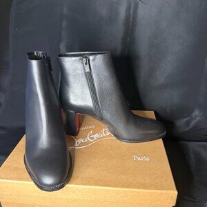 Louboutin Supple Leather Signature Red Heel Ankle Boots Adoxa 38.5
